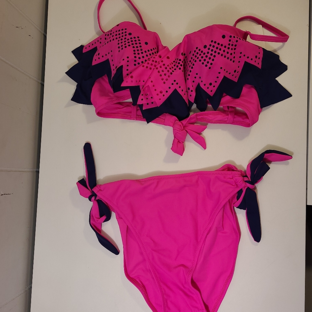 HOLIPICK PINK/NAVY TIE BACK BIKINI SIZE SMALL NWT